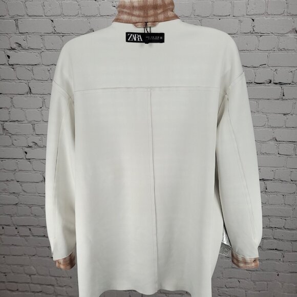 Zara Tan Check Oversized Boxy Snap Up Shacket Lightweight Jacket Size Medium M - Picture 7 of 16